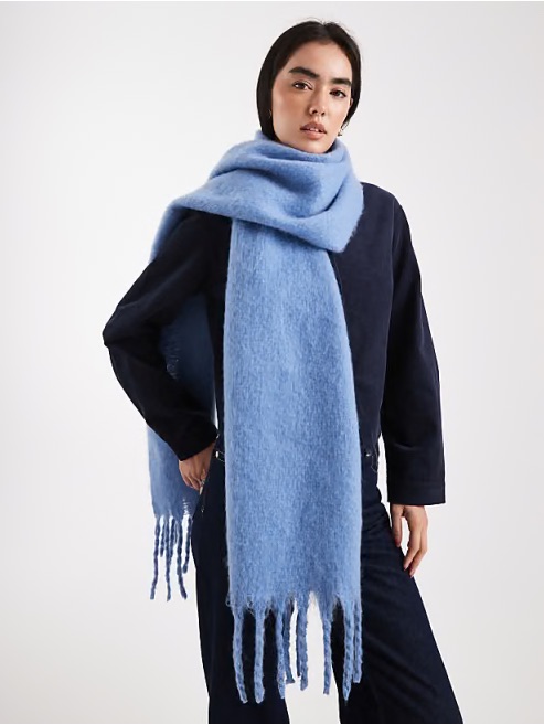 Abercrombie & Fitch Fleece Fringe Scarf | Blue | One Size